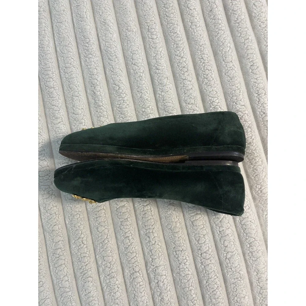 Vintage Talbots Velvet Gold Teddy Bear flats shoes Womens 8 Dark Green old money